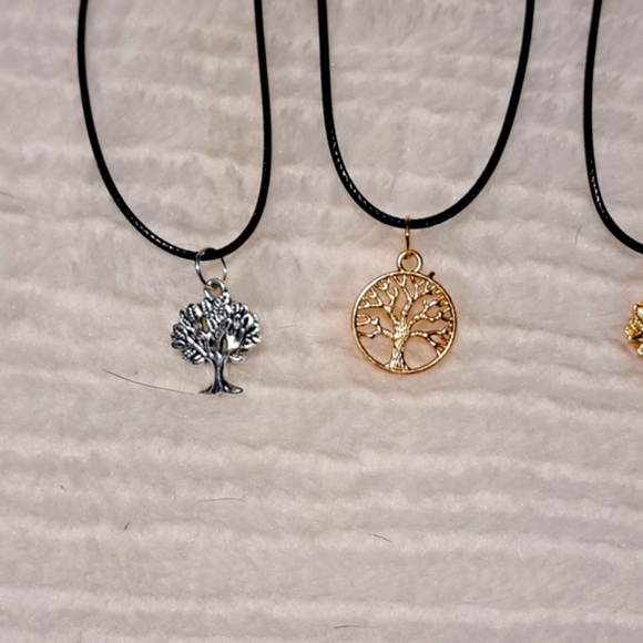 Elegant Gold and Silver Tree Pendant Necklace Set - Picture 2 of 5